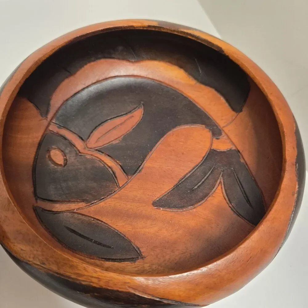 Vintage Wooden Two Toned Handmade Fish Bowls Set Of 2